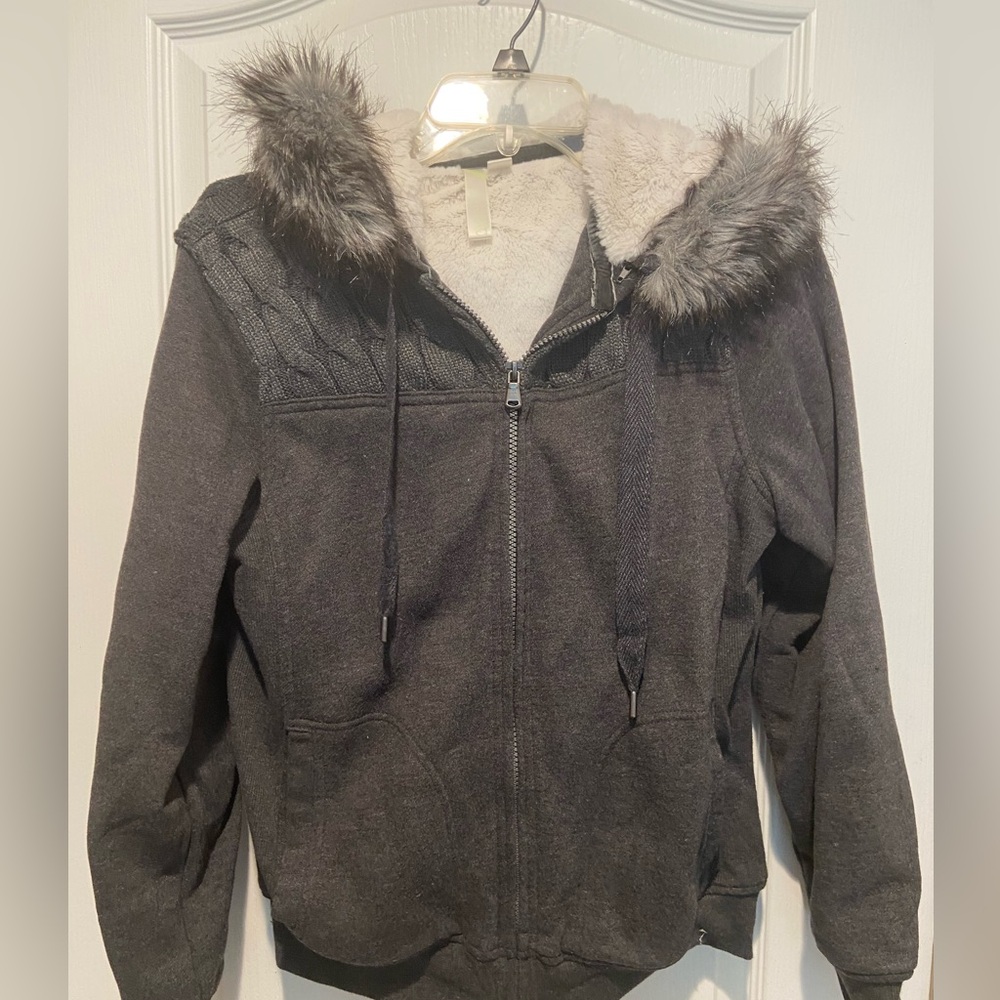 Green Tea Women’s Faux Fur Full Zip Hoodie